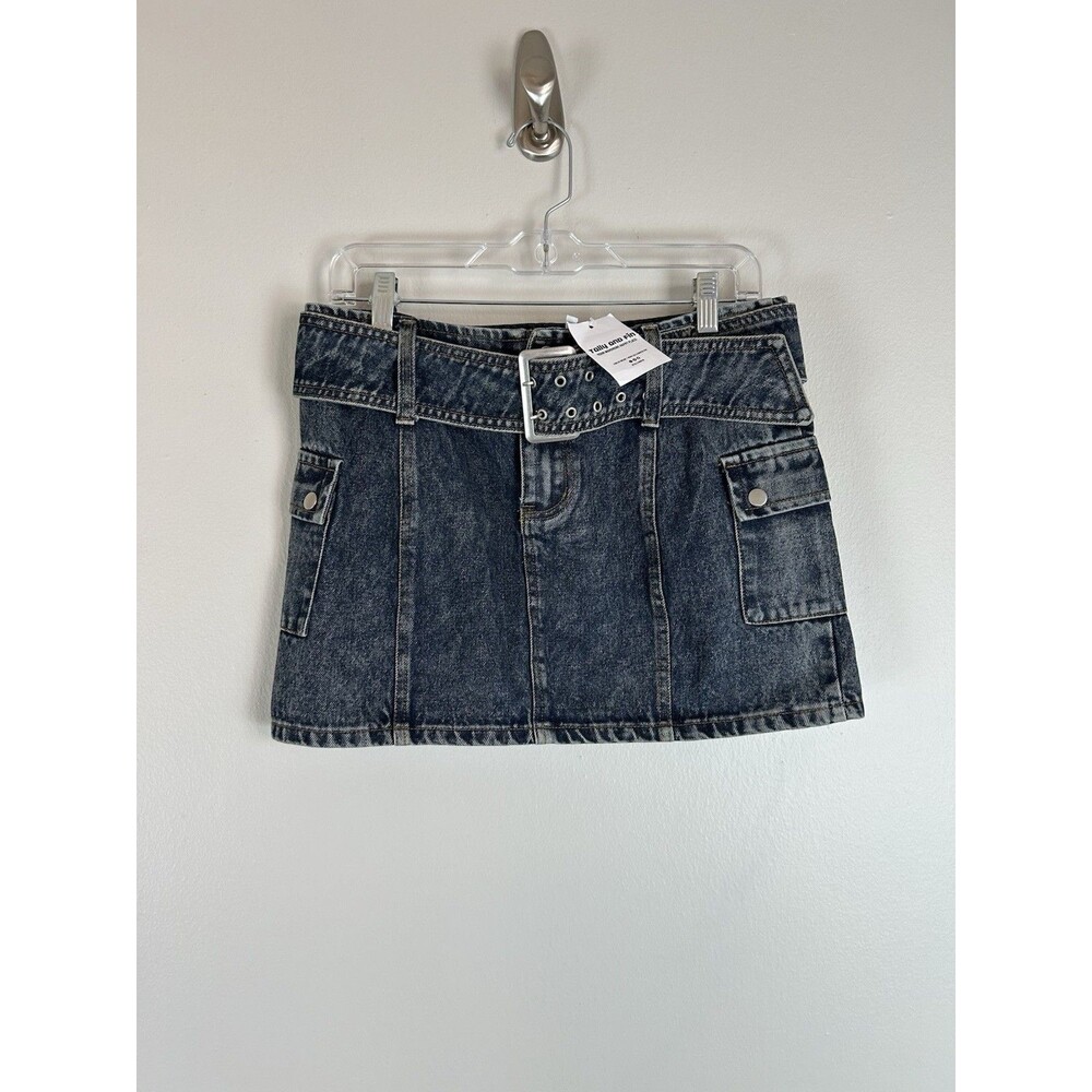 Jean Skirt Mini Belt Rockabilly Festival Denim Micro Low Rise Retro Size L